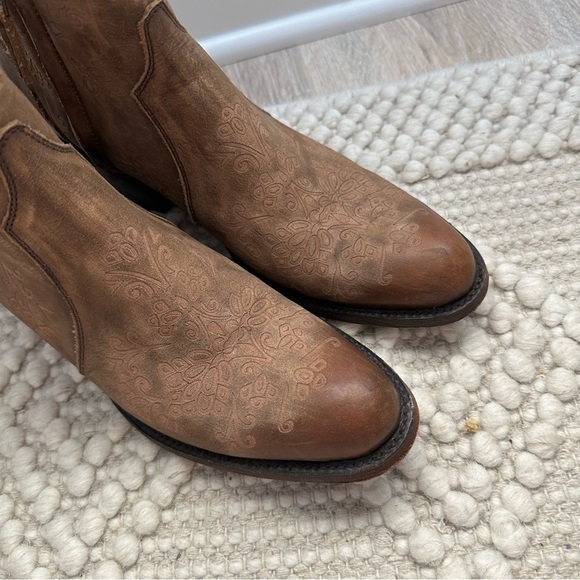 SHYANNE LEATHER RUSTIC TAN ANKLE COWGIRL BOOTS BOOTIES ROUND TOE - Picture 3 of 9